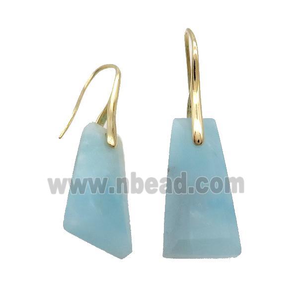 Natural Blue Amazonite Hook Earring Trapeziform Copper Gold Plated