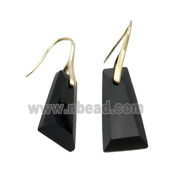 Natural Black Onyx Agate Hook Earring Trapeziform Copper Gold Plated
