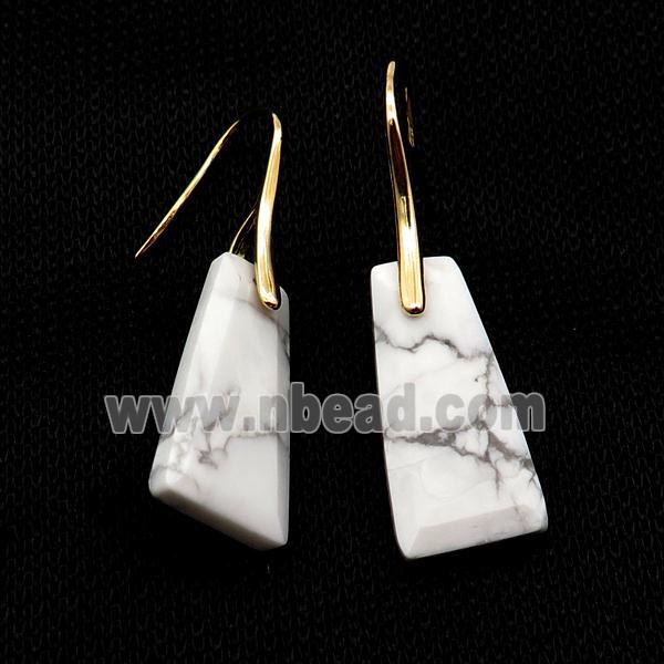 Natural White Howlite Turquoise Hook Earring Trapeziform Copper Gold Plated