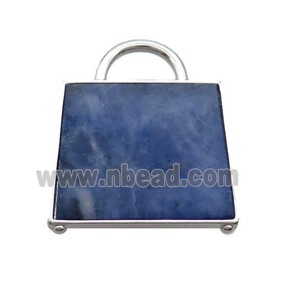 Natural Blue Sodalite Bag Pendant Platinum Plated