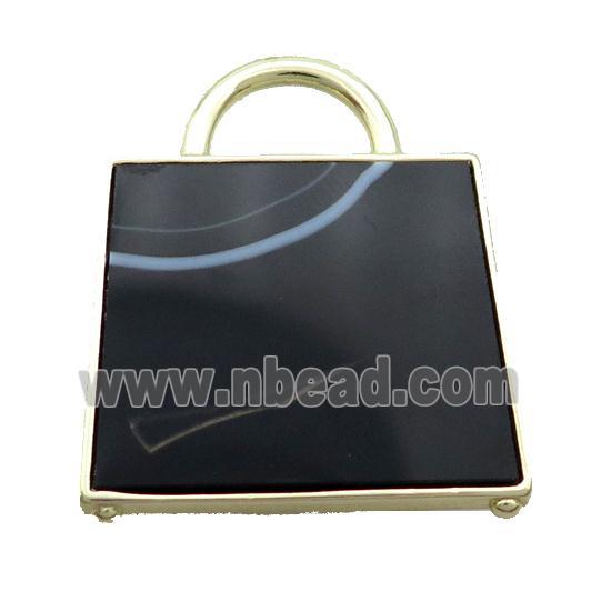 Natural Black Agate Bag Pendant Gold Plated