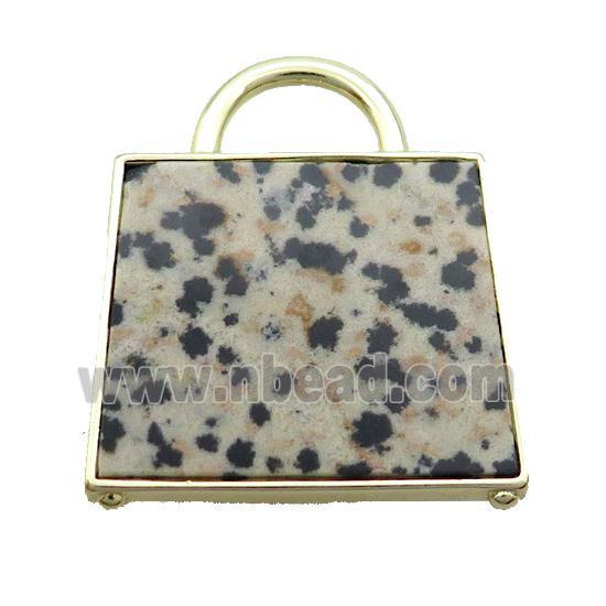 Natural Dalmatian Jasper Bag Pendant Gold Plated