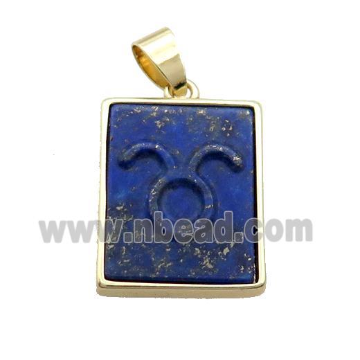 Natural Lapis Lazuli Pendant Zodiac Aries Blue Rectangle Gold Plated