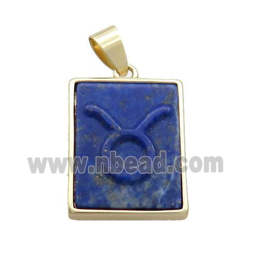 Natural Lapis Lazuli Pendant Zodiac Leo Blue Rectangle Gold Plated