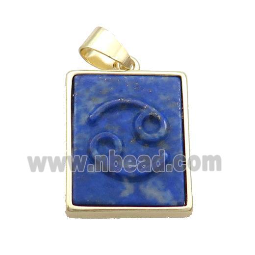 Natural Lapis Lazuli Pendant Zodiac Cancer Blue Rectangle Gold Plated