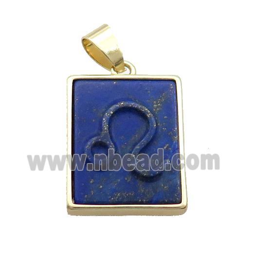 Natural Lapis Lazuli Pendant Zodiac Taurus Blue Rectangle Gold Plated