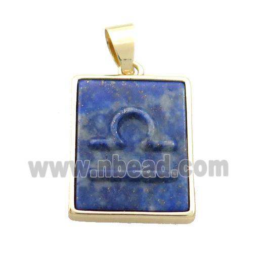Natural Lapis Lazuli Pendant Zodiac Libra Blue Rectangle Gold Plated