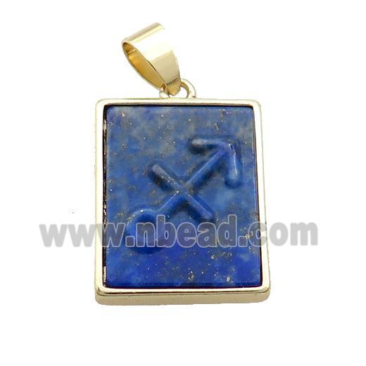 Natural Lapis Lazuli Pendant Zodiac Sagittarius Blue Rectangle Gold Plated