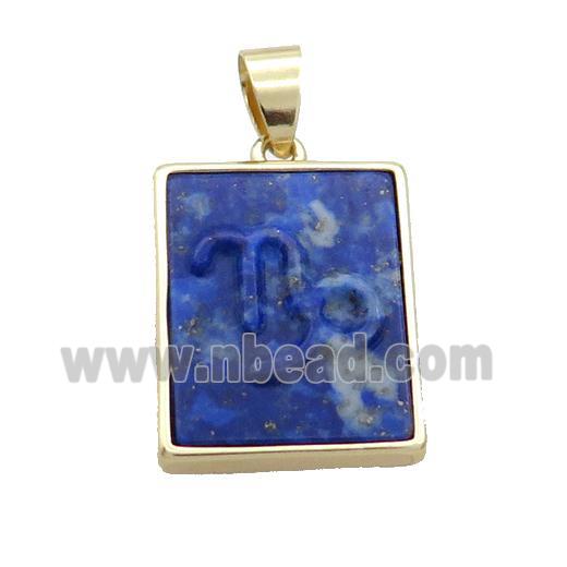 Natural Lapis Lazuli Pendant Zodiac Capricorn Blue Rectangle Gold Plated