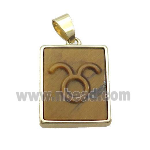 Natural Tiger Eye Stone Pendant Zodiac Aries Rectangle Gold Plated