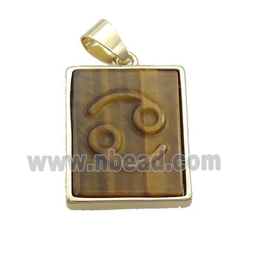 Natural Tiger Eye Stone Pendant Zodiac Cancer Rectangle Gold Plated