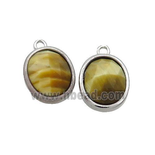 Gold Tiger Eye Stone Oval Pendant Platinum Plated