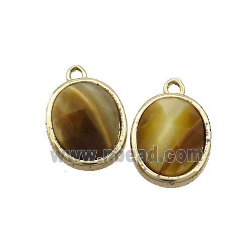 Gold Tiger Eye Stone Oval Pendant Gold Plated