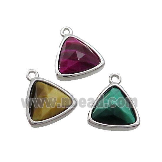Tiger Eye Stone Triangle Pendant Platinum Plated Mixed