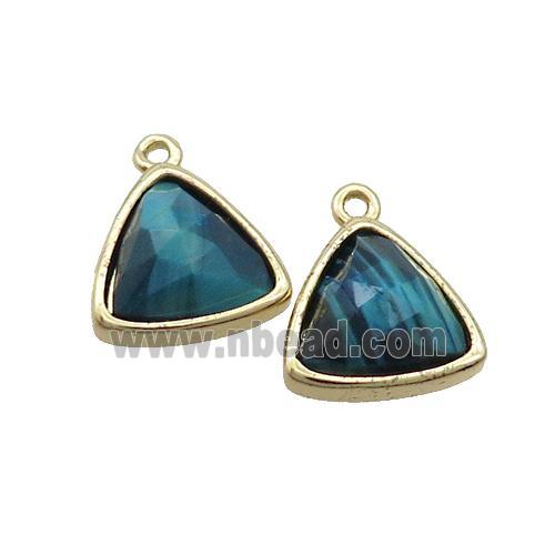 Blue Tiger Eye Stone Triangle Pendant Gold Plated