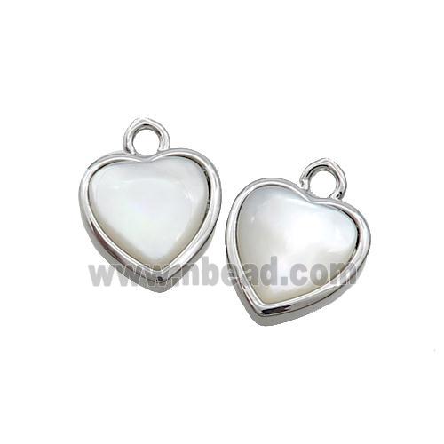White Pearlized Shell Heart Pendant Platinum Plated