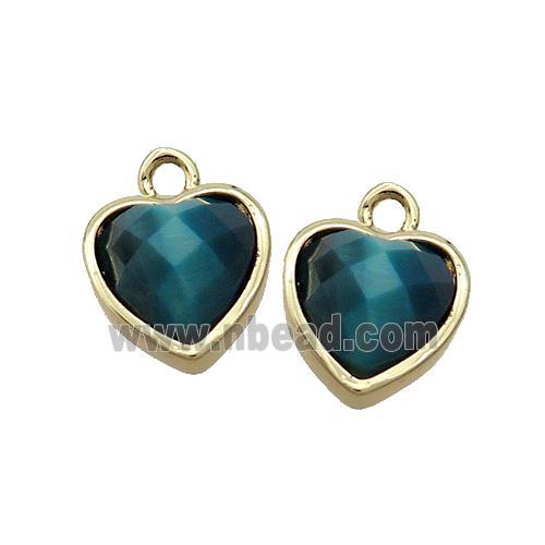 Teal Tiger Eye Stone Heart Pendant Gold Plated
