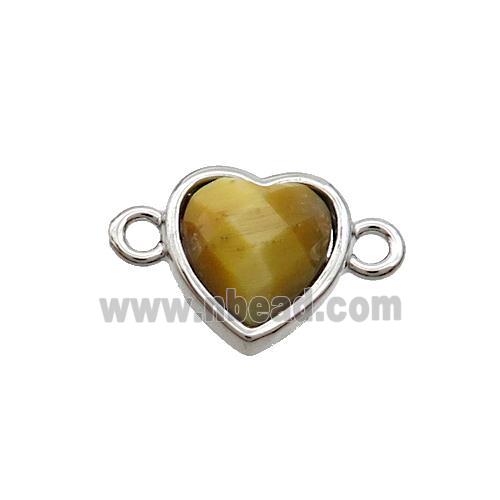 Golden Tiger Eye Stone Heart Connector Platinum Plated
