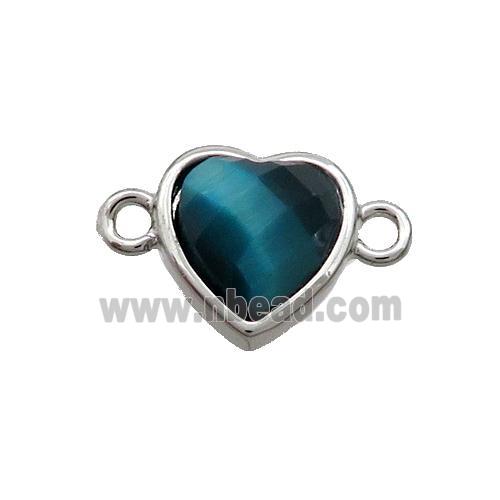 Blue Tiger Eye Stone Heart Connector Platinum Plated