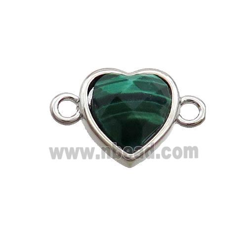Green Tiger Eye Stone Heart Connector Platinum Plated