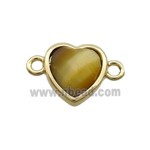 Golden Tiger Eye Stone Heart Connector Gold Plated