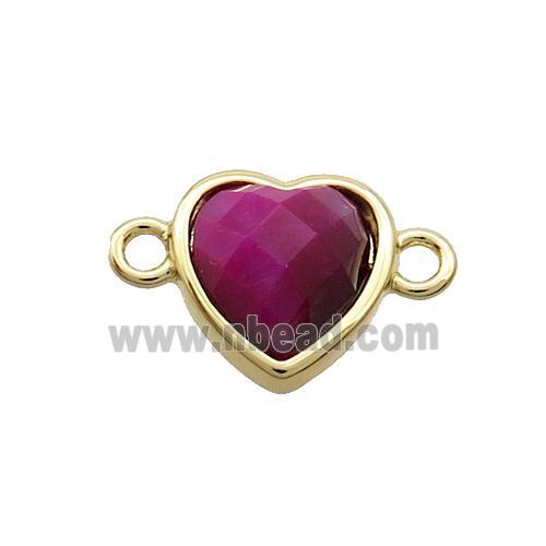 Fuchsia Tiger Eye Stone Heart Connector Gold Plated