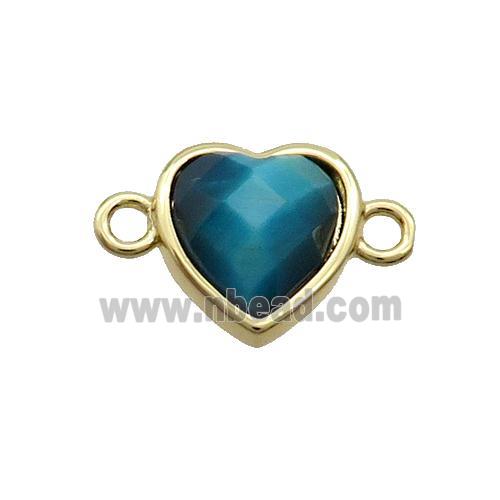 Blue Tiger Eye Stone Heart Connector Gold Plated