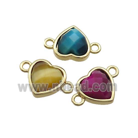 Mixed Tiger Eye Stone Heart Connector Gold Plated