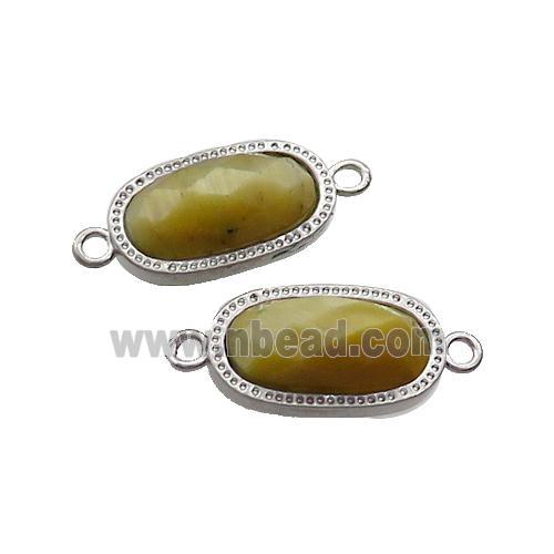 Golden Tiger Eye Stone Oval Connector Platinum Plated