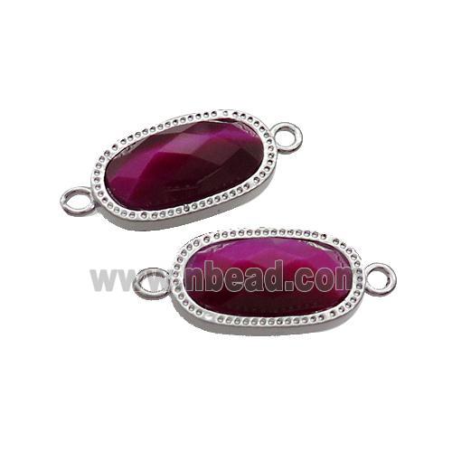 Fuchsia Tiger Eye Stone Oval Connector Platinum Plated
