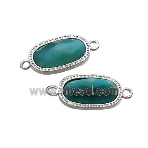 Blue Tiger Eye Stone Oval Connector Platinum Plated