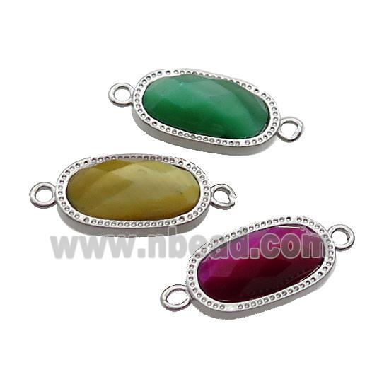 Mixed Tiger Eye Stone Oval Connector Platinum Plated