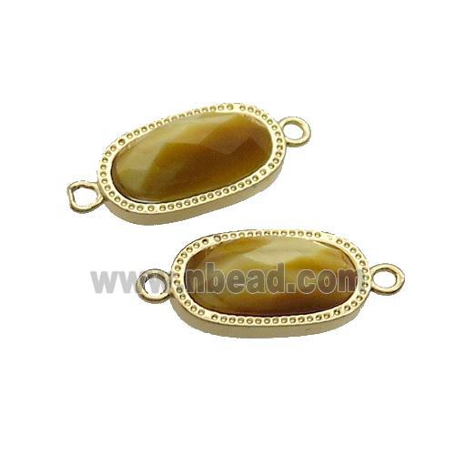 Golden Tiger Eye Stone Oval Connector Gold Plated