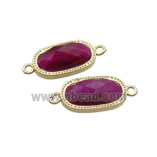 Fuchsia Tiger Eye Stone Oval Connector Gold Plated