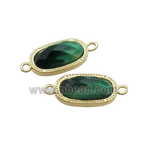 Green Tiger Eye Stone Oval Connector Gold Plated
