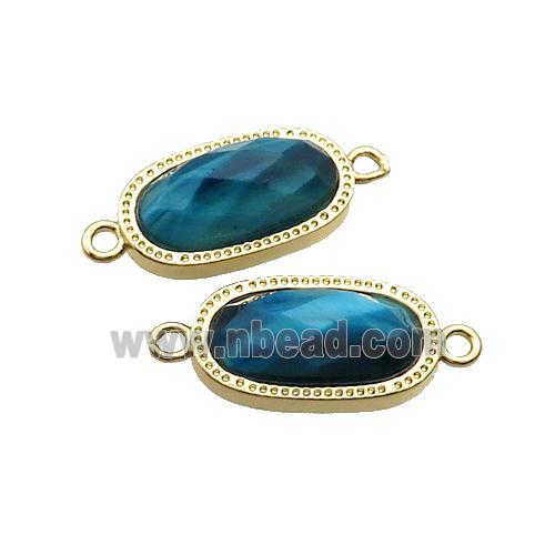 Blue Tiger Eye Stone Oval Connector Gold Plated