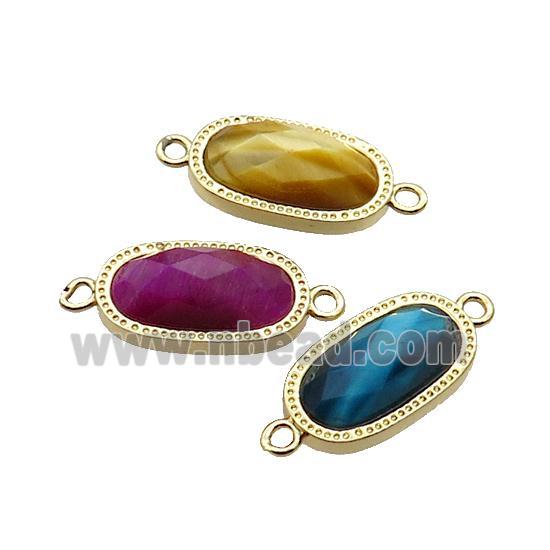 Mixed Tiger Eye Stone Oval Connector Gold Plated