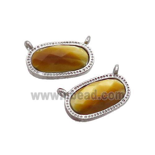 Golden Tiger Eye Stone Oval Pendant 2loops Platinum Plated