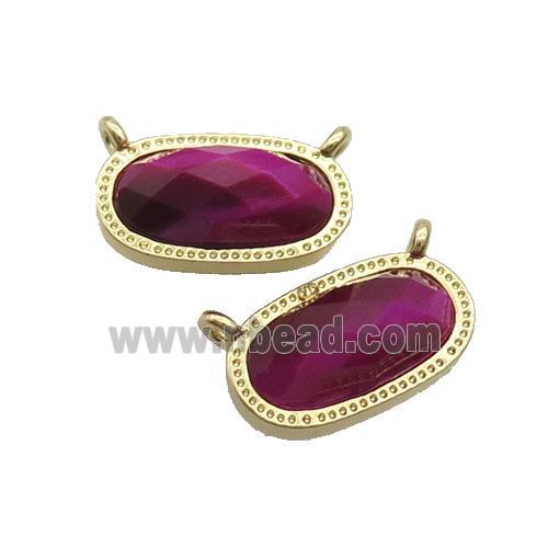 Fuchsia Tiger Eye Stone Oval Pendant 2loops Gold Plated