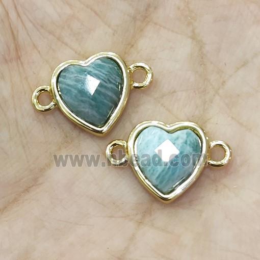 Green Amazonite Heart Connector Gold Plated