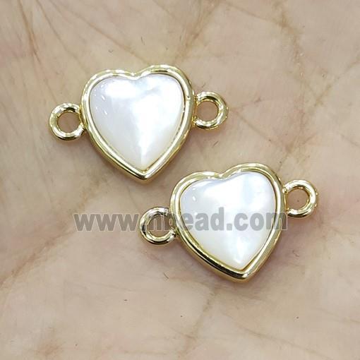 White Pearlized Shell Heart Connector Gold Plated