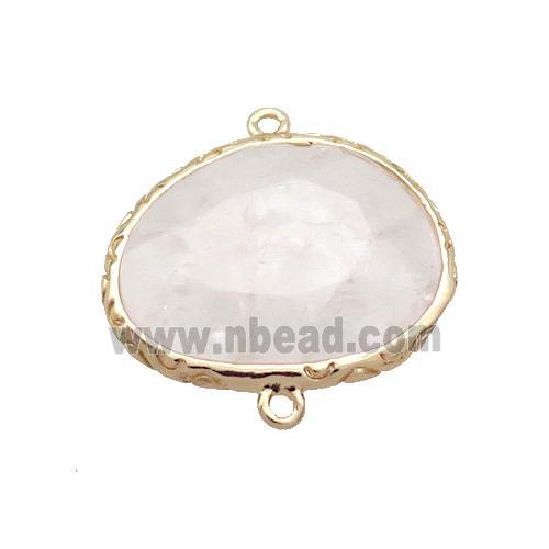 White Crystal Quartz Connector Oval Gold Plated