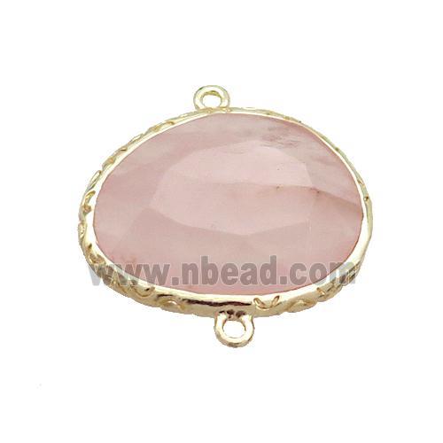 Pink Rose Quartz Connector Oval Gold Plated