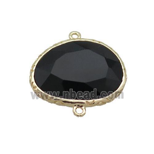 Black Onyx Agate Connector Oval Gold Plated