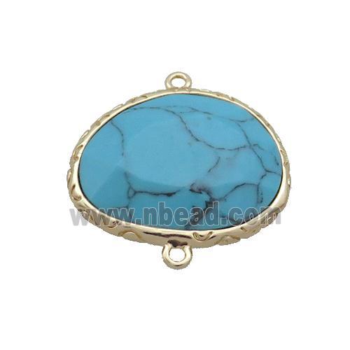 Synthetic Blue Turquoise Connector Oval Gold Plated