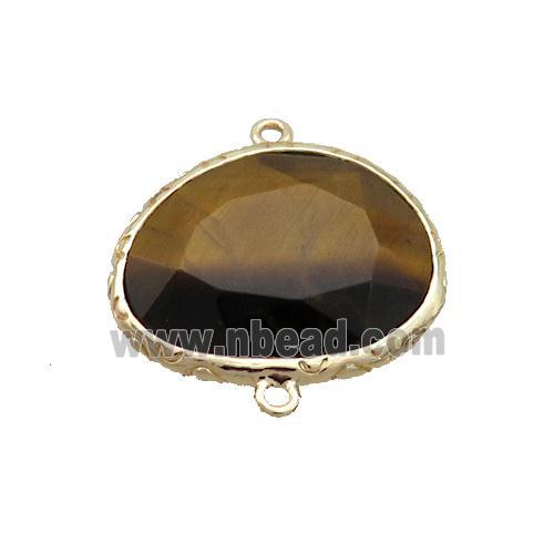 Natural Tiger Eye Stone Connector Oval Gold Plated