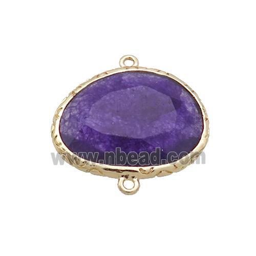 Purple Jade Connector Dye Oval Gold Plated