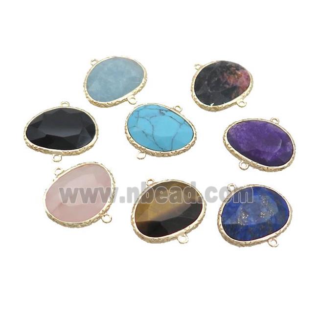 Mix Gemstone Connector Oval Gold Plated