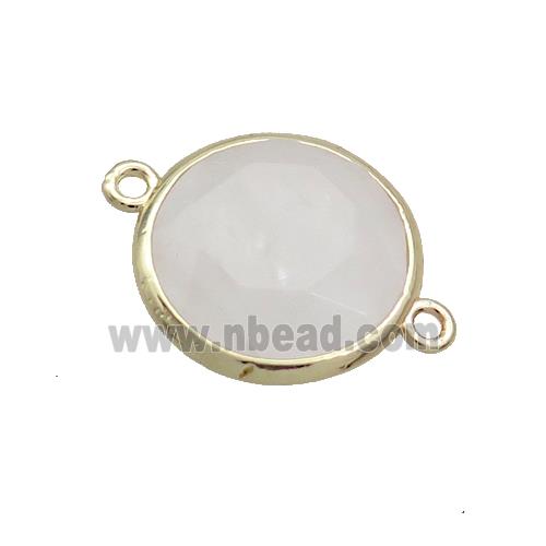 White Crystal Quartz Circle Connector Faceted Gold Plated