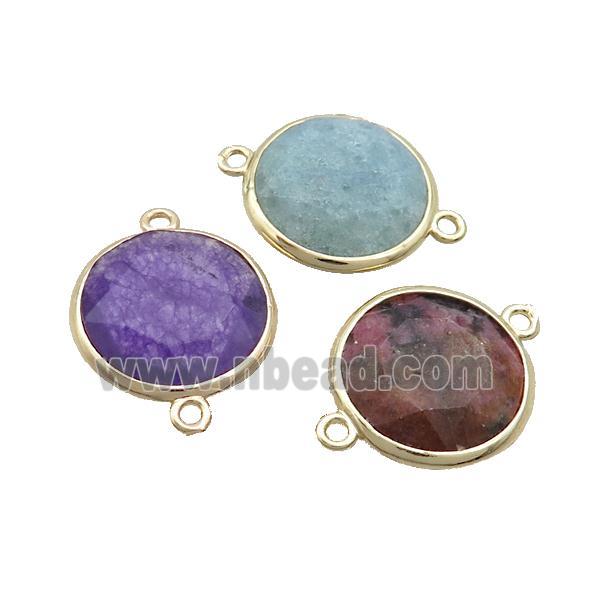 Mixed Gemstone Circle Connector Faceted Gold Plated